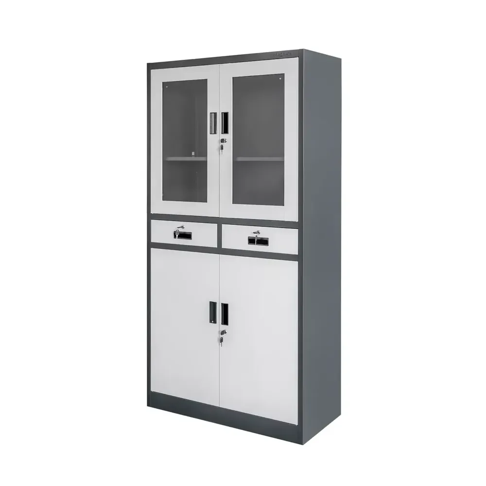 Dulapuri metalice pentru documente - Dulap birou sticla, sertare, grafit/gri, 90x40x185cm
