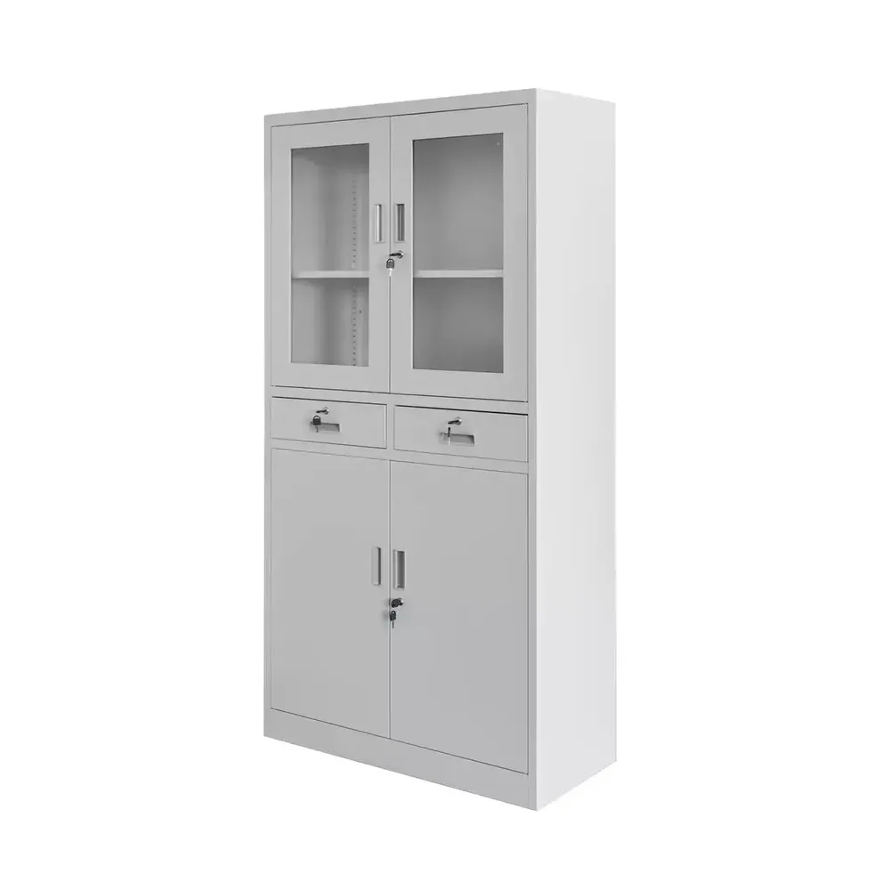 Dulapuri metalice pentru documente - Dulap birou sticla, sertare, gri, 90x40x185cm