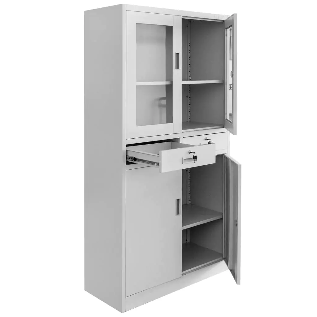 Dulap birou sticla, sertare, gri, 90x40x185cm [6]