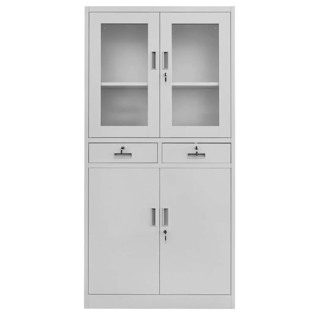 Dulap birou sticla, sertare, gri, 90x40x185cm [5]