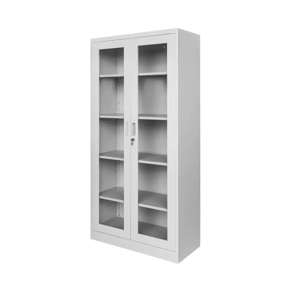 Dulapuri metalice pentru documente - Dulap birou usi sticla, gri, 90x40x185cm