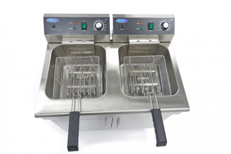 Friteuza 2 x 16 litri, 2 cosuri, robinet scurgere, suport depozitare [4]