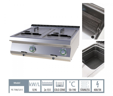 Friteuza electrica profesionala 2x13 litri de banc, 25 kW, 400V, linia 700, FE708-13E [1]