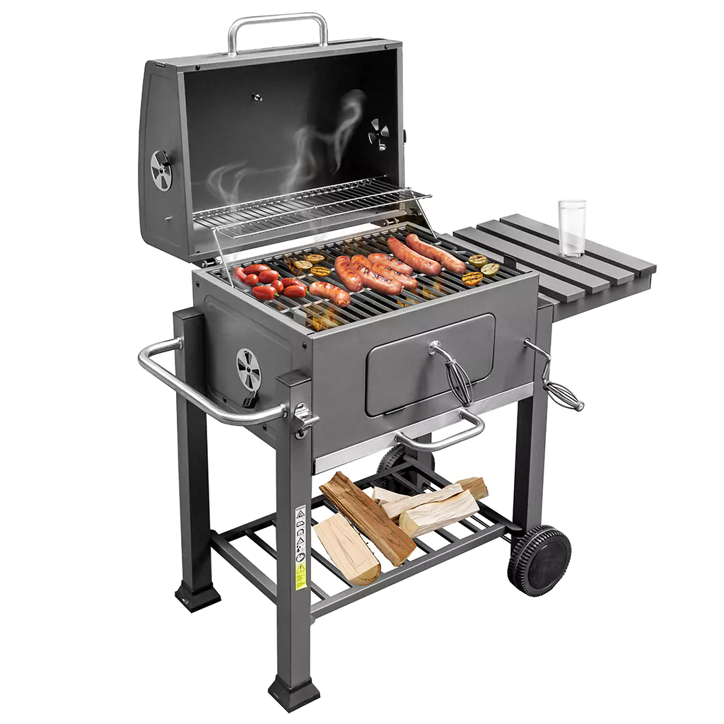 Gratar de gradina pe carbune cu capac si 1 masa laterala 56x42 cm [1]