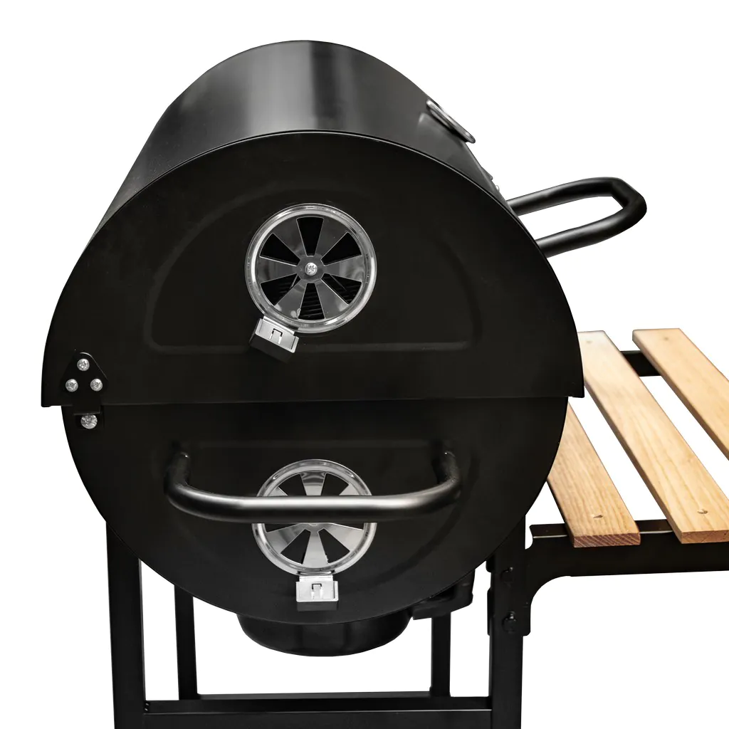 Gratar de gradina pe carbune tip butoi cu 2 mese laterale [3]