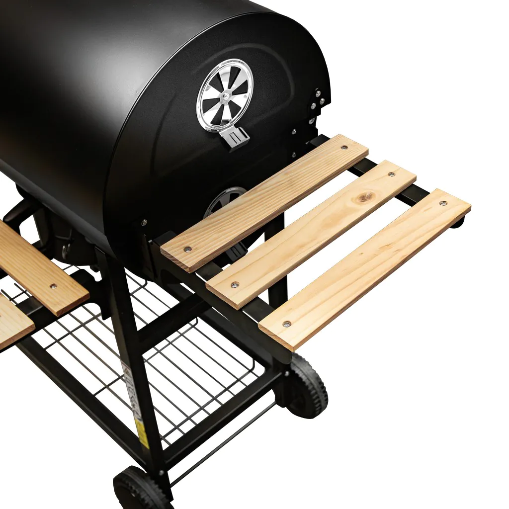 Gratar de gradina pe carbune tip butoi cu 2 mese laterale [4]