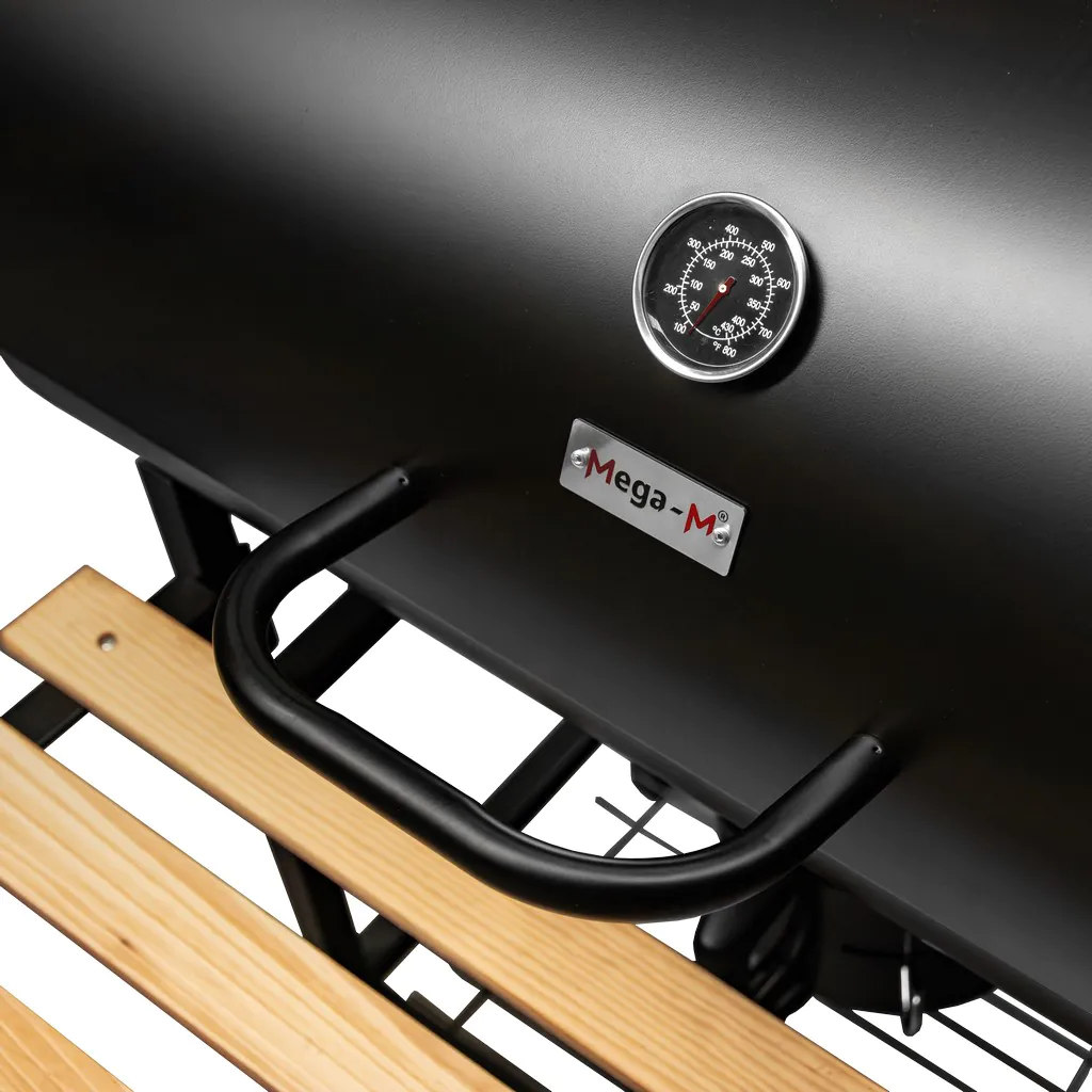 Gratar de gradina pe carbune tip butoi cu 2 mese laterale [5]