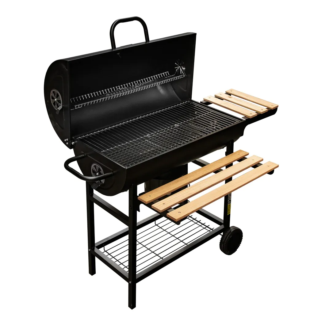 Gratar de gradina pe carbune tip butoi cu 2 mese laterale [7]