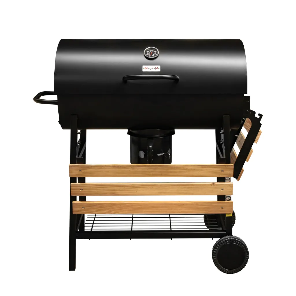 Gratar de gradina pe carbune tip butoi cu 2 mese laterale [2]