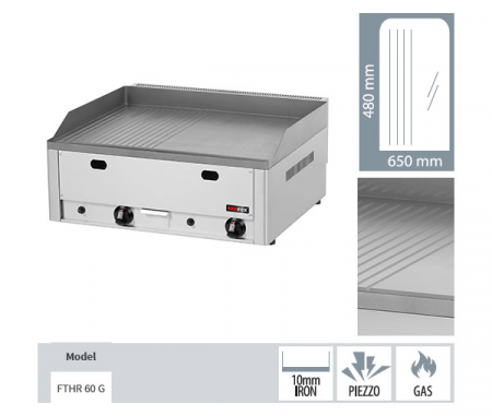 Gratar Fry-top electric cromat neted-striat 480x650 mm, 660x600x220 mm, 8 kW, linia 900, FTHRC60E [1]