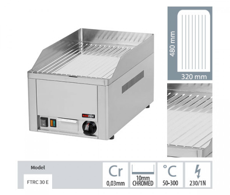 Gratar Fry-top electric cromat striat 480x320 mm, 330x540x220 mm, 3 kW, FTRC30E [2]
