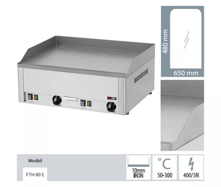 Gratar Fry-top electric neted 480x650 mm, 660x540x220 mm, 6 kW, FTH60E [1]