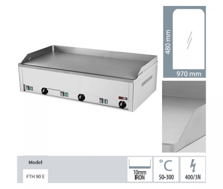 Gratar Fry-top electric neted 480x970 mm, 990x540x220 mm, 9 kW, FTH90E [2]