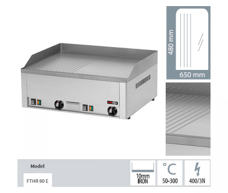 Gratar Fry-top electric neted-striat 480x650 mm, 660x540x220 mm, 6 kW FTHR60E [1]