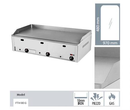 Gratar Fry-top gaz cromat neted 480x970 mm, 990x540x220 mm, 12 kW, FTH90G [2]