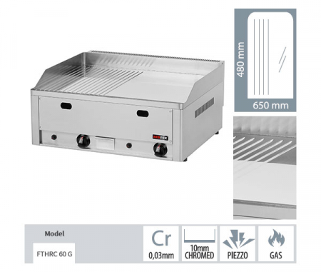 Gratar Fry-top gaz cromat neted-striat 480x650 mm, 660x600x220 mm, 8 kW, FTHRC60G [1]