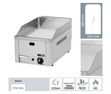 Gratar Fry-top gaz cromat neteda 480x320 mm, 330x600x290 mm, 4 kW, FTHC30G [2]