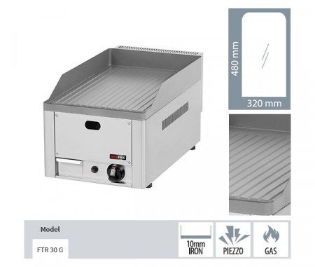 Gratar Fry-top gaz striat 480x320 mm, 330x600x290 mm, 4 kW, FTR30G [2]