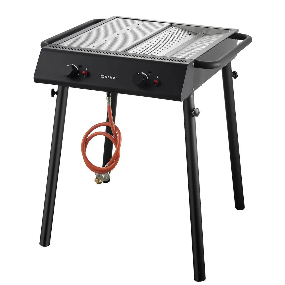 Gratare profesionale - Gratar gaz Xantos Negru, 9.5 kW, 2 arzatoare, portabil