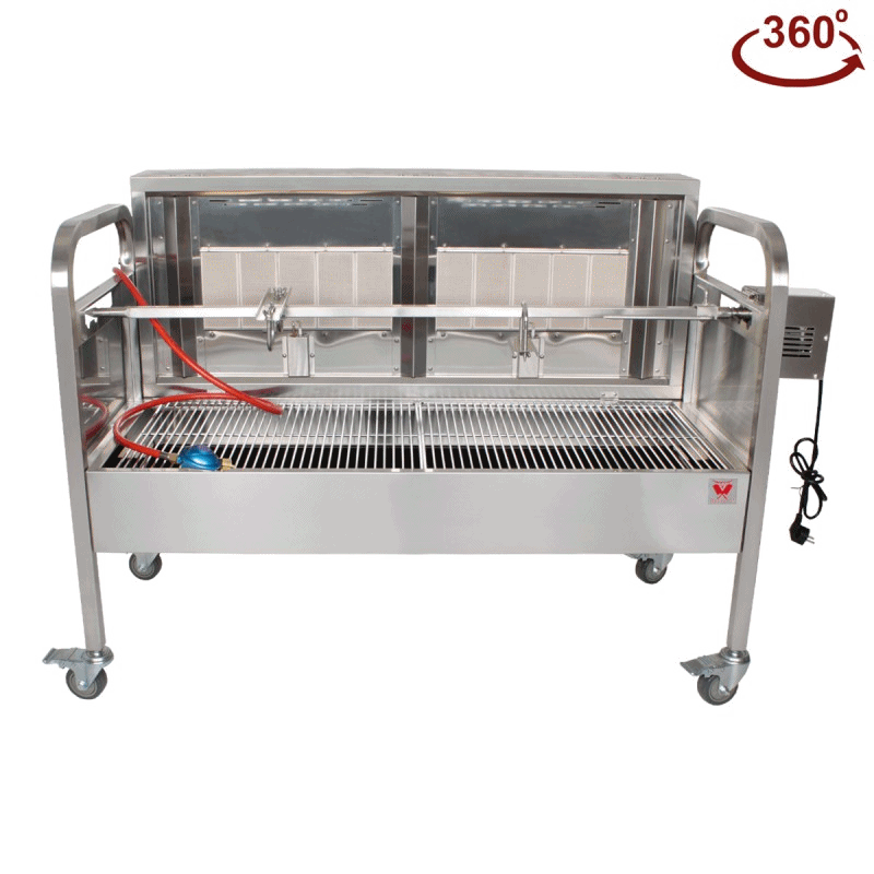 Gratar pe carbune din inox cu protap rotisor electric deschis cu arzator pe gaz, 16,8kW, BSG-120G [1]