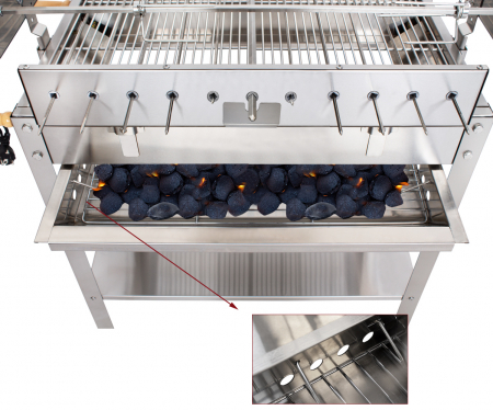 Gratar 660x355 mm pe carbuni cu 10 frigarui si protap rotisor electric din inox pentru pui BSG-90SG [7]