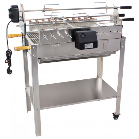 Gratar 660x355 mm pe carbuni cu 10 frigarui si protap rotisor electric din inox pentru pui BSG-90SG [1]