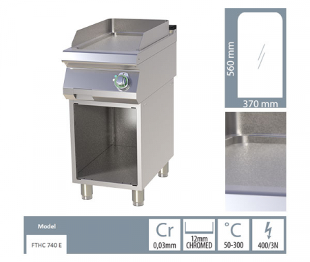 Grill Fry-top electric cromat neted 560x370 mm cu suport, 4,5 kW, linia 700, FTHC740E [1]