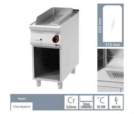 Grill Fry-top electric cromat neted 650?310 mm cu suport, 6 kW, linia 900, FTHC90/40E [1]