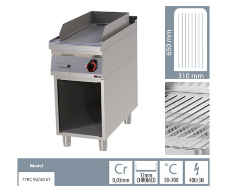 Grill Fry-top electric cromat striat 650x310 mm cu suport, 6 kW, linia 900, FTRC90/40E [1]