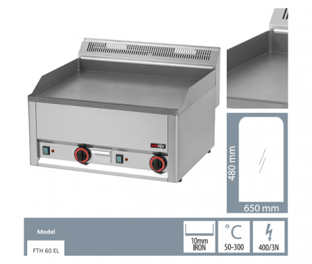 Grill Fry-top electric neted 480x650 mm, linia 600, FTH60EL [1]