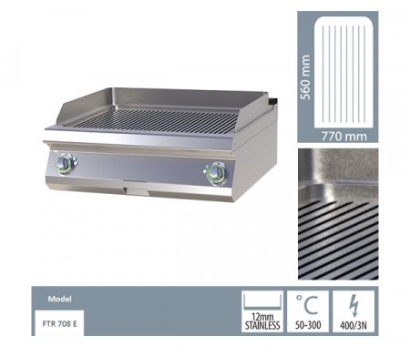 Grill Fry-top electric striat 560x770 mm de banc, 9 kW, linia 700, FTR708E [1]