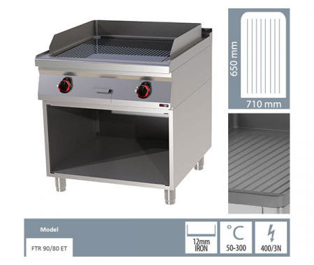 Grill Fry-top electric striat 650x710 mm cu suport, 12 kW, linia 900, FTR90/80E [1]