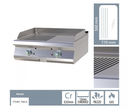 Grill Fry-top gaz cromat mixt 560x770 mm de banc, 14 kW, linia 700, FTHRC708G [1]