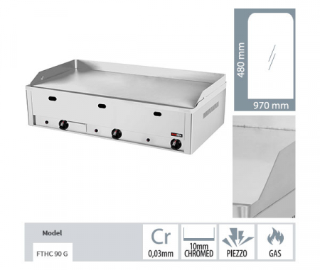 Grill Fry-top gaz cromat neted 480x970 mm, 990x540x220 mm, 12 kW, FTHC90G [2]