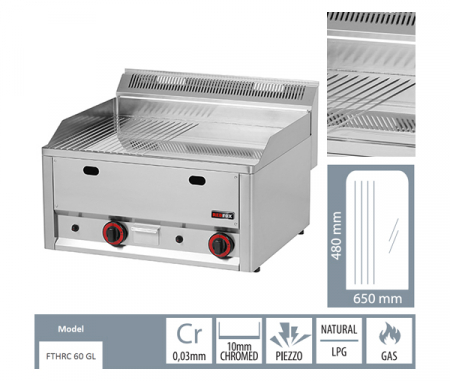 Grill Fry-top gaz cromat neted-striat 480x650 mm, 660x600x290 mm, 8 kW, FTHRC60GL [4]