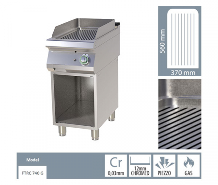 Grill Fry-top gaz cromat striat 560x370 mm cu suport, 7 kW, linia 700, FTRC740G [1]