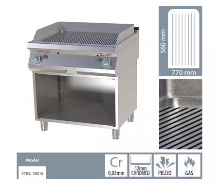 Grill Fry-top gaz cromat striat 560x770 mm cu suport, 14 kW, linia 700, FTRC780G [1]