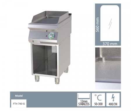 Grill Fry-top gaz neted 560x370 mm cu suport, 7 kW, linia 700, FTH740G [1]
