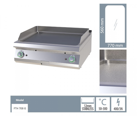 Grill Fry-top gaz neted 560x770 mm de banc, 14 kW, linia 700, FTH708G [1]