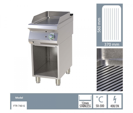 Grill Fry-top gaz striat 560x370 mm cu suport, 7 kW, linia 700, FTR740G [1]
