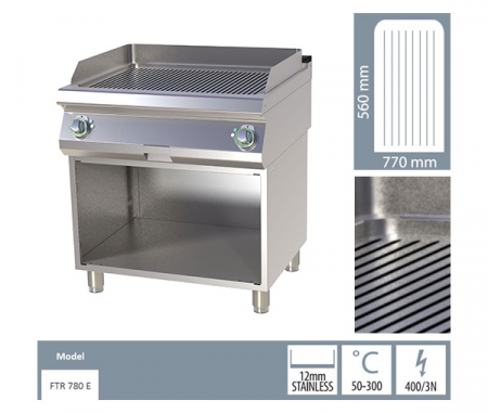 Grill Fry-top gaz striat 560?770 mm cu suport, 14 kW, linia 700, FTR780G [1]