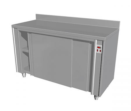 Mese calde inox cu usi glisante - Masa calda tip dulap cu usi glisante si rebord din inox, latimea 700 mm