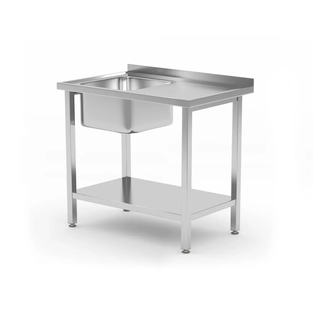 Spalatoare inox cu 1 cuva - Masa cu chiuveta stanga, raft inox, 80x60x85 cm