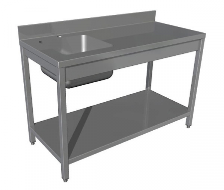 Mese cu spalator cu polita - Masa de inox cu spalator si cuva pe stanga, cu polita, latimea 700 mm