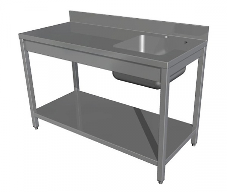 Mese cu spalator cu polita - Masa de inox cu spalator si cuva pe dreapta, cu polita, latimea 700 mm
