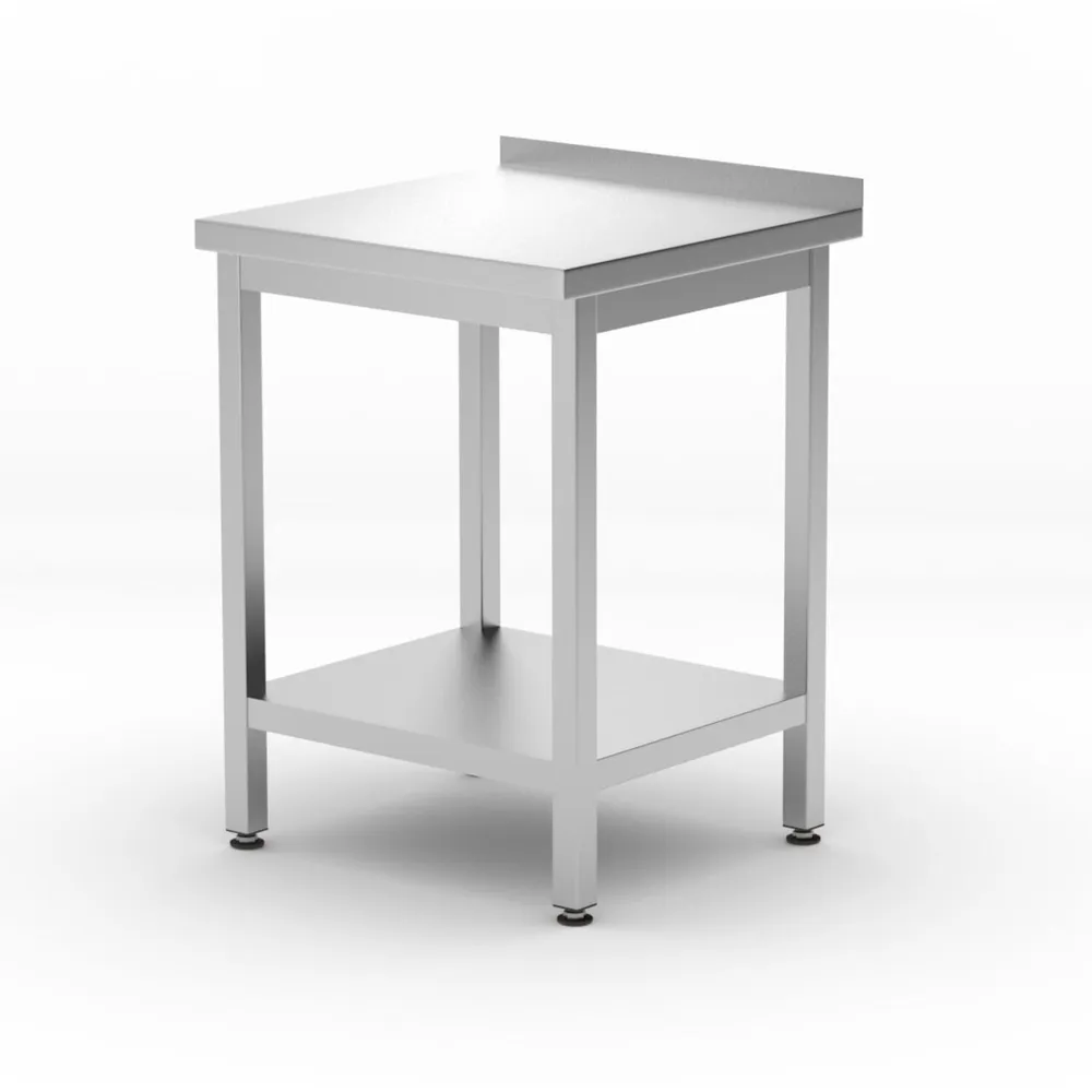 Mese de lucru inox - Masa de lucru cu rebord si polita Budget Line, inox