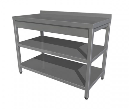 Mese de lucru inox demontabile - Masa de lucru inox demontabila cu 2 polite si rebord, latimea de 600 mm