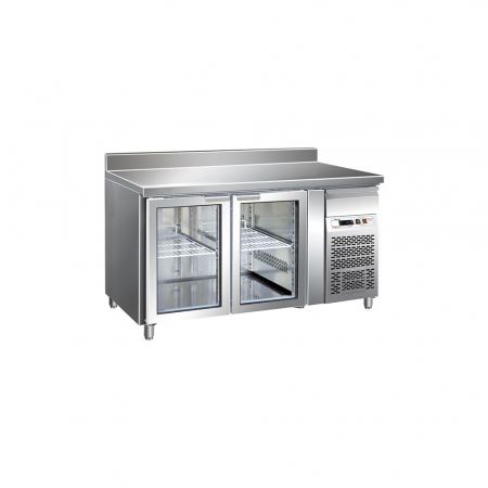 Echipamente Frigorifice - Masă frigorifică inox 2 uși sticlă, inox, cu rebord, GN1/1, 282 litri, -2+8°C