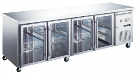 Mese reci - Masa frigorifica inox 223cm cu 4 usi sticla si LED
