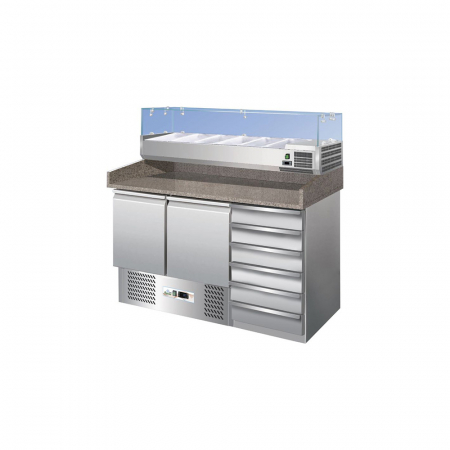 Mese pizza - Masa frigorifica inox preparare pizza 3 usi, 368 litri, +2 +8°C